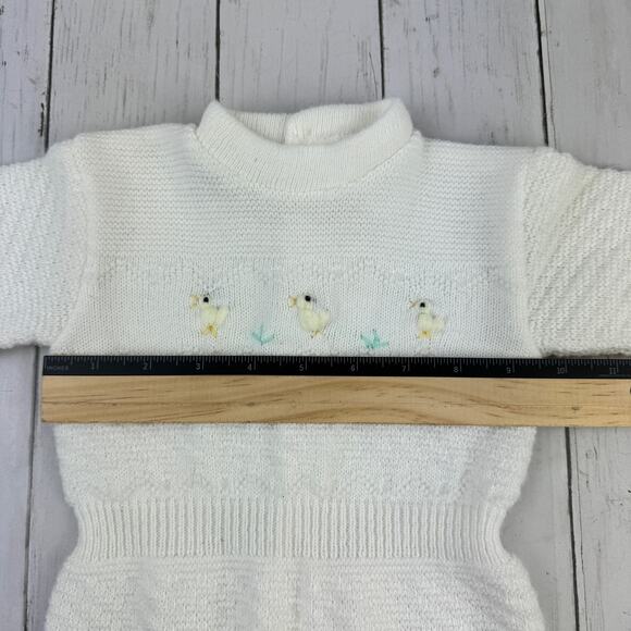 VTG Dolce Bebe White Duck 3D Knit Baby Footies Outfit Italy Size 6-9 Months - Picture 9 of 11